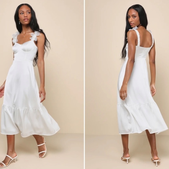 LULU's Bridal Shower Reception Sexy Bustier Floral Midi Dress NWOT - Picture 4 of 4